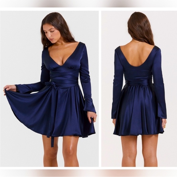 House of CB Dresses & Skirts - House of CB Dominique Crossover Strap Plunge Spruce Blue Mini Dress Size XS